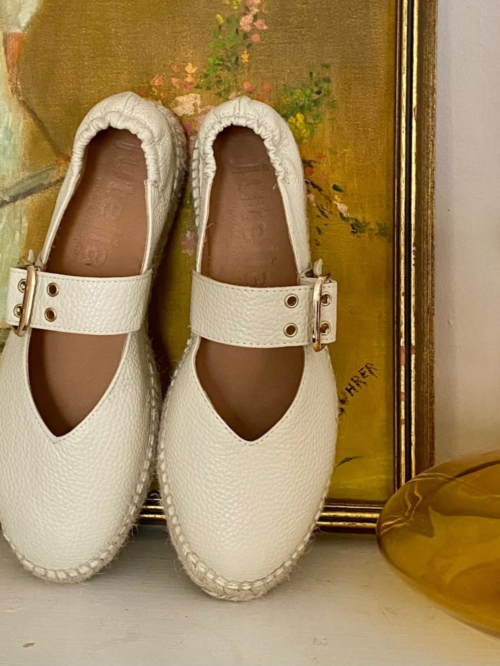 Women’s cream leather espadrille mary janes - Picture 2 of 9
